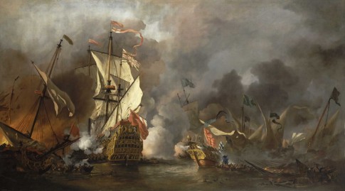 An English Ship in Action with Barbary Vessels