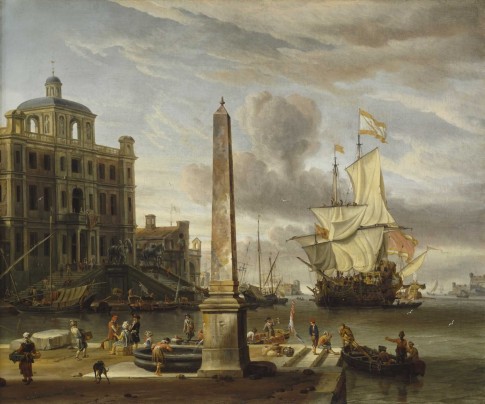 Italianate Harbour View with a Fantasy Building and Man-of-War