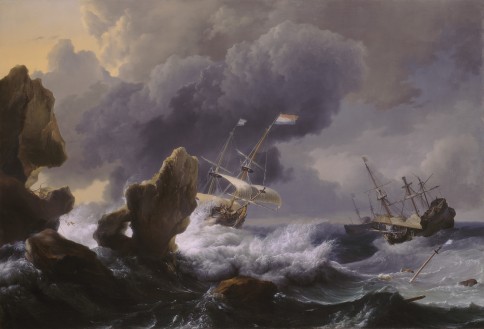 Dutch Ships in Distress off a Rocky Coast Backhuysen Ludoph