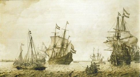 Ships in the Roads of Amsterdam by Ludolph Backhuysen
